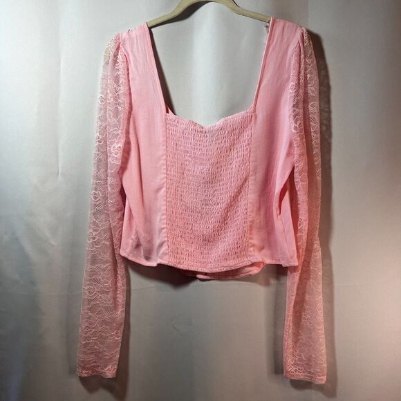 Lace Long Sleeve Crop Top Shirred Back, Wild Fable, Light Pink Large - Picture 2 of 7